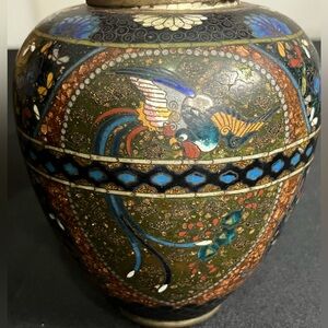 Antique Japanese Meiji cloisonné goldstone ginger jar